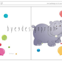 Flodhest - children birthdaycard - bye9design digitalt print - nordic design