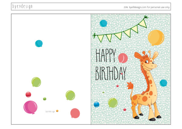 Bursdagskort-giraff-free printable - bye9design printshop
