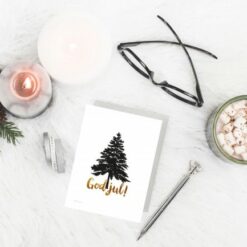 Julekort trær med gull skrift