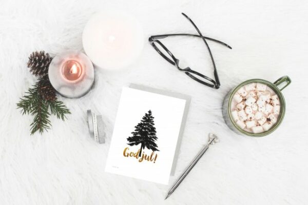 Julekort trær med gull skrift