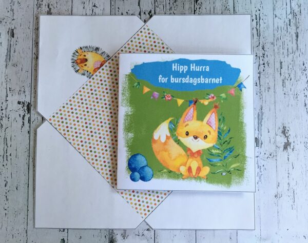 Lille Fox fra bye9design - barnekort med konvolutt og redigerbar tekst - digital print