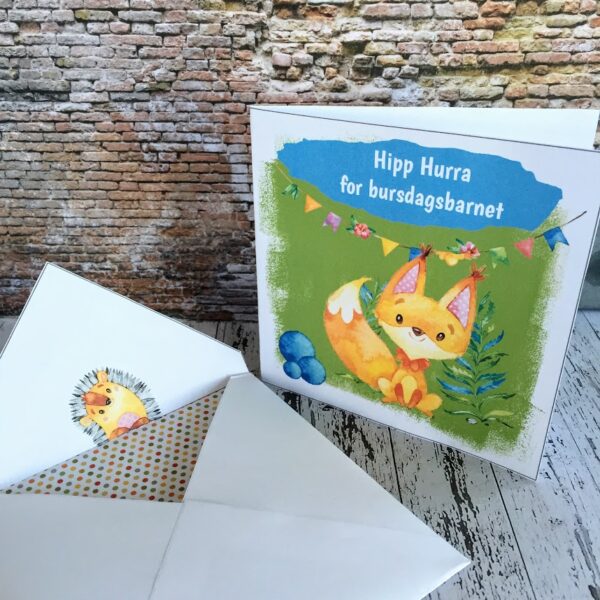 Lille Fox fra bye9design - barnekort med konvolutt og redigerbar tekst - digital print