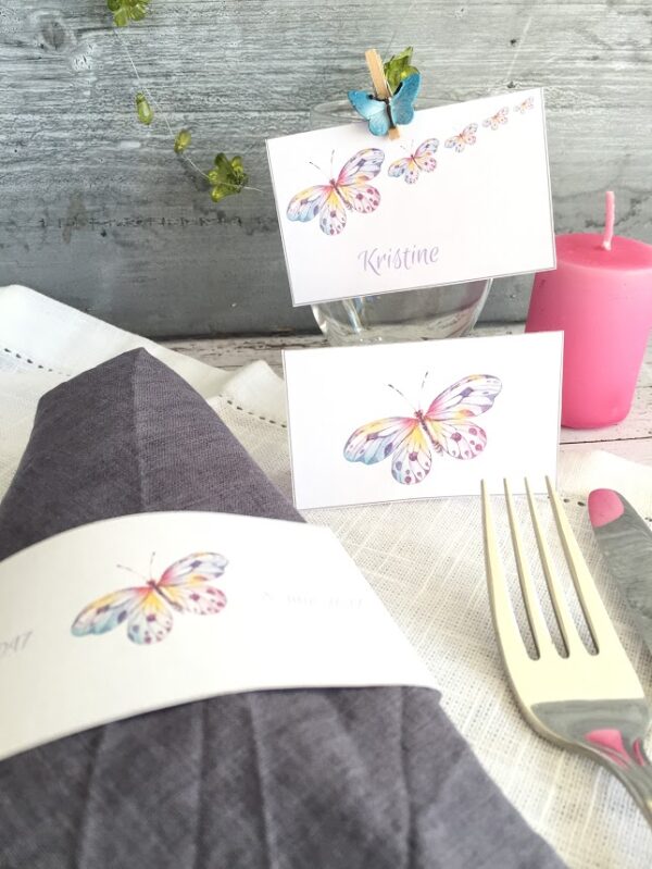 Sommerfugl -nydelige bordkort og serviettringer- redigerbar