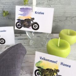 Motorsykkel - tøffe bordkort og serviettringer - redigerbar tekst