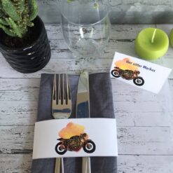 Motorsykkel - tøffe bordkort og serviettringer - redigerbar tekst