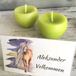 Skjønne bordkort med hester og flotte farger - serviettringer - redigerbar tekst