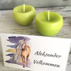 Skjønne bordkort med hester og flotte farger - serviettringer - redigerbar tekst