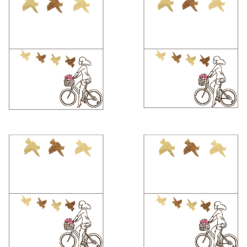 Sykkel jente og sommerfugler i gull - bordkort 5x8 cm - redigerbar tekst