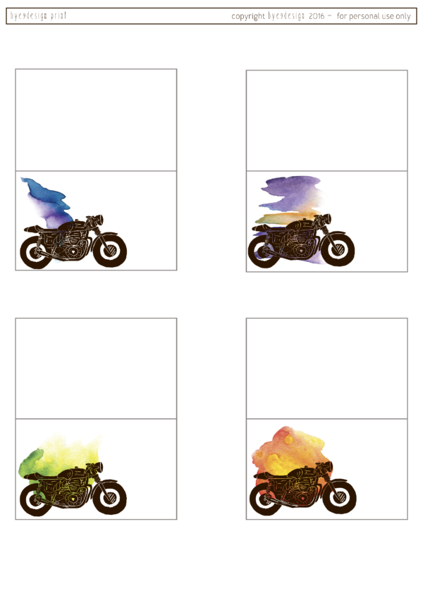 Motorsykkel - tøffe bordkort og serviettringer - redigerbar tekst