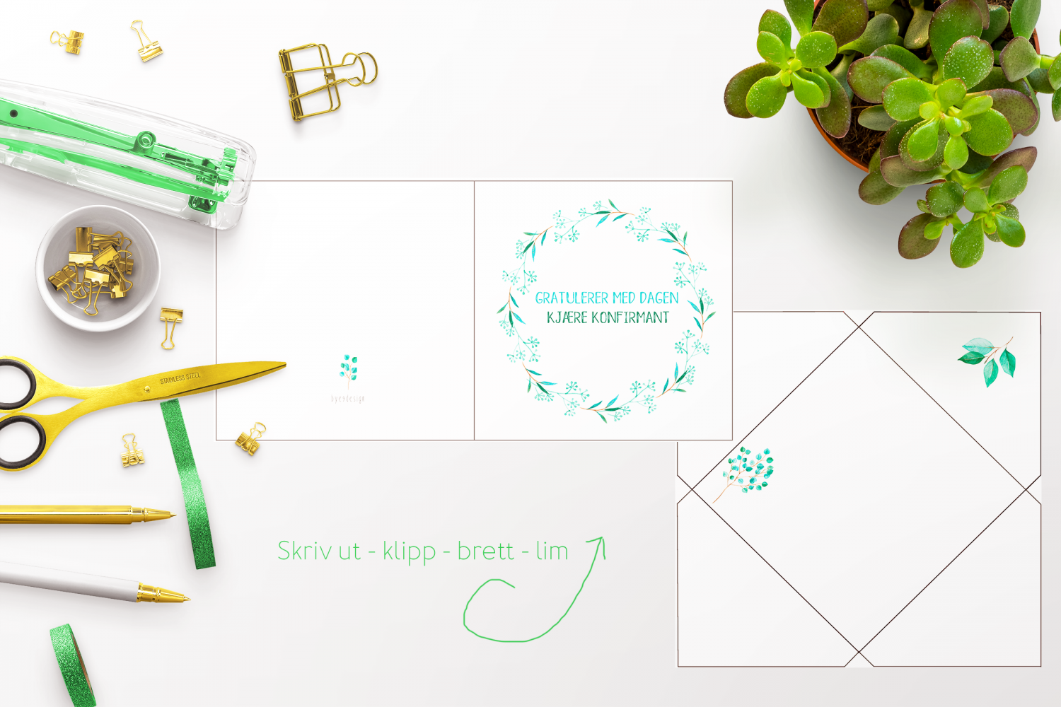 Eucalyptuskrans konfirmanten – kort med konvolutt – Bye9design nettbutikk