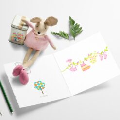Rosa babyklær på snor - nydelig babykort til babyshower eller barndåp