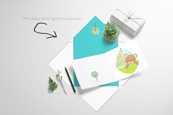 Bamse på seiltur - kort med konvolutt - print ut selv