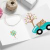 Ugle i bil - morsomt barnekort med konvolutt, ferdigtrykt eller print selv