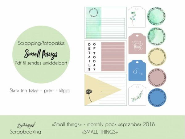 "Small things" er temaet for scrappepakken/fotopakken i september