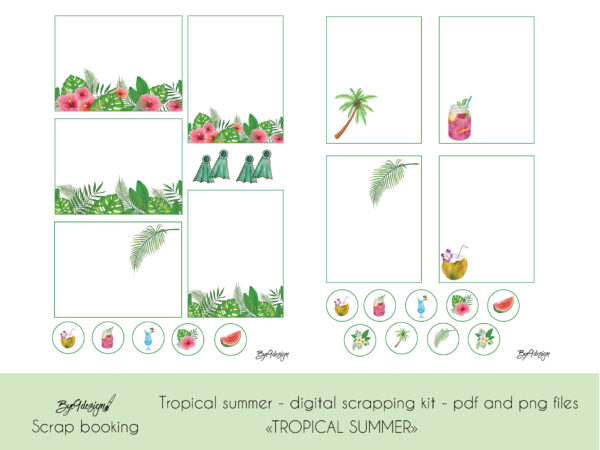Tropical Summer Journaling cards for scrapbooking